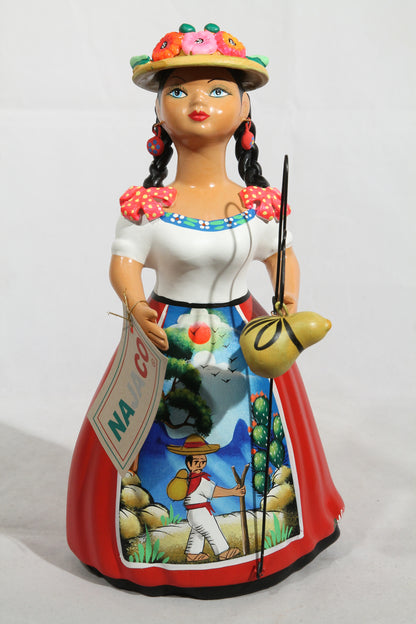 Lupita Najaco Ceramic Figurine Shepherdess Mexican Folk Art Décor Red