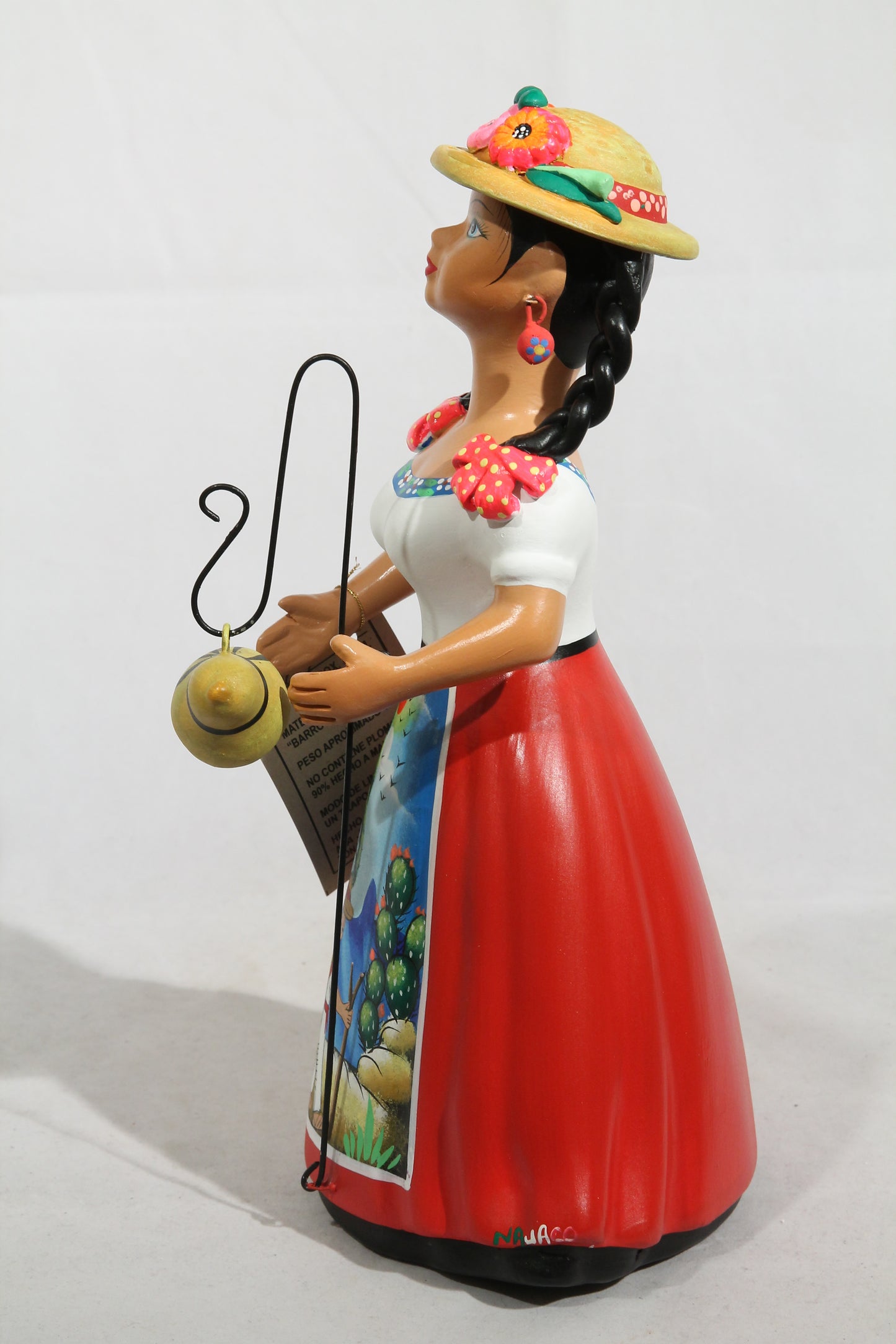 Lupita Najaco Ceramic Figurine Shepherdess Mexican Folk Art Décor Red