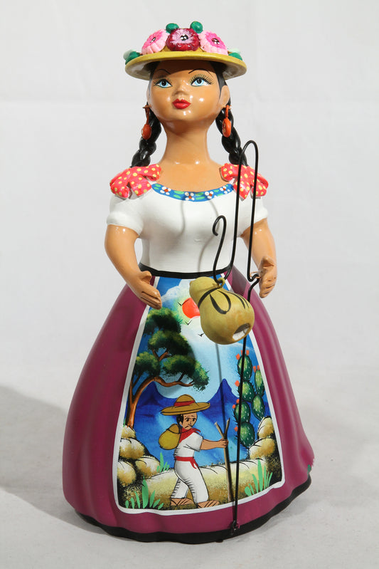 Lupita Najaco Ceramic Figurine Shepherdess Mexican Folk Art Purple