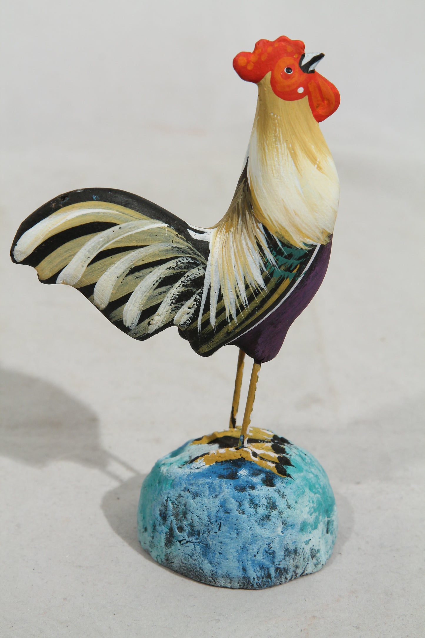 Small Ceramic Rooster White/Purple Mexican Folk Art Macias Family Décor Pottery