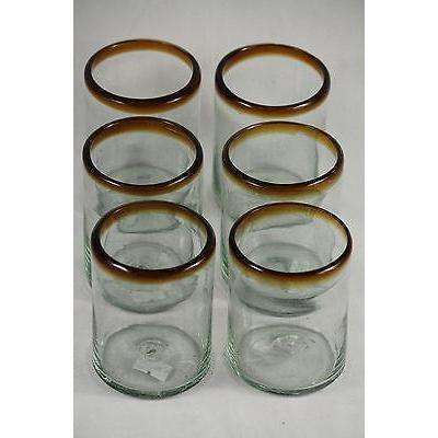 Amber Rim Rocks Glasses Set of 6 Mexican Glassware Hand Crafted