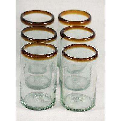 Amber Rim Tumblers Set 6 Hand Blown - Mexican Glassware