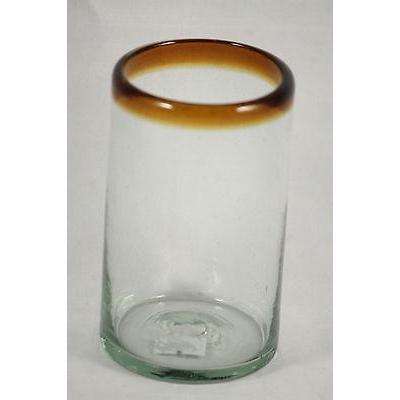 Amber Rim Tumblers Set 6 Hand Blown - Mexican Glassware