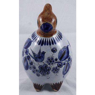Mexican Ceramic Vintage Bird Pottery Burnished Art Hand Signed Folk Mexico Paint