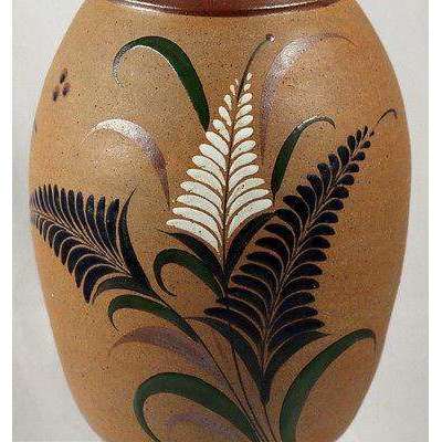 Mexican Ceramic Vase Pottery Handmade/Painted Folk Art MexicoTacat 13 1/2" Tall
