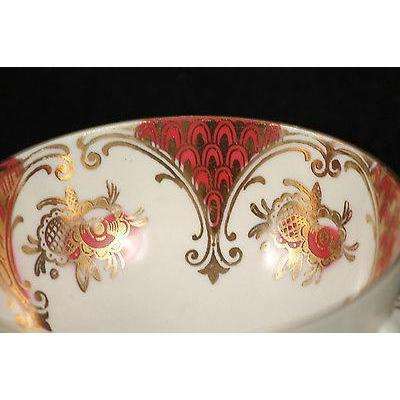 Vintage G.K.C. Bavaria Porcelain Cup & Saucer Collectible Hand Painted Red/White