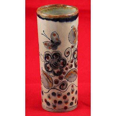Vintage Mexican Ken Edwards Ceramic Vase, Hand Painted/Thrown Signed, Tonola
