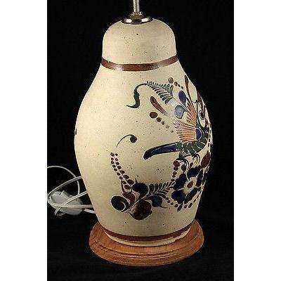 Mexican Parrot Lamp Hand Painted Tonala Mexico Initialed