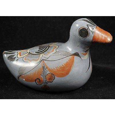 Vintage Mexican Ceramic Duck  Hand Painted/Made Folk Art Collectable Blue Body