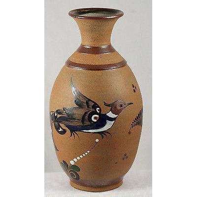 Mexican Ceramic Vase Pottery Handmade/Painted Folk Art MexicoTacat 13 1/2" Tall