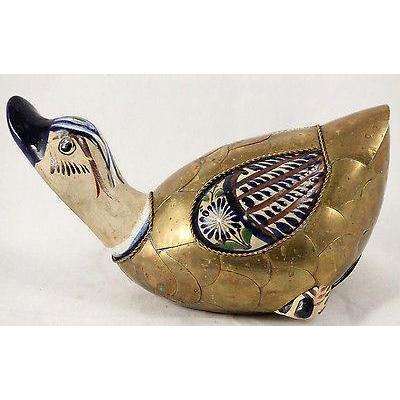 Vintage Mexican Ceramic/Brass Duck Folk Art Tonola Jalisco