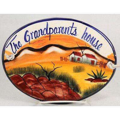 Mexican Ceramic Hanging Plaque Folk Art "The Grand Parents House" Mexico
