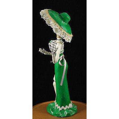 Mexican "Day of The Dead" Catrina Doll Paper Mache Hand Made/Painted Green Tall
