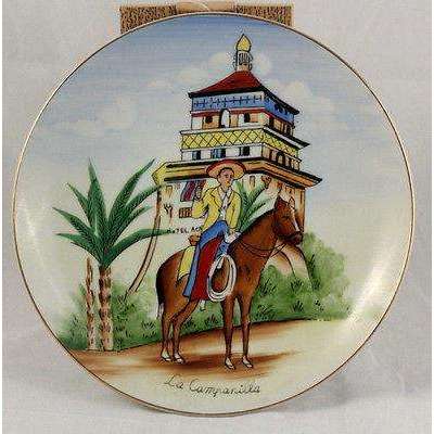 Vintage Mexican Ceramic Hanging Plate "La Campanilla" 8" Diameter, Hand Painted