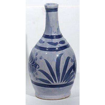ceramic vessel mexican hand vase Blue painted 13 1/2" Tall Flower design