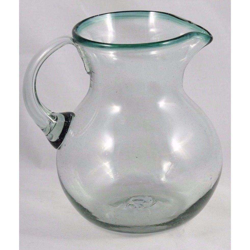 Green Rim Ball Shaped Glass Pitcher Mexico Glassware