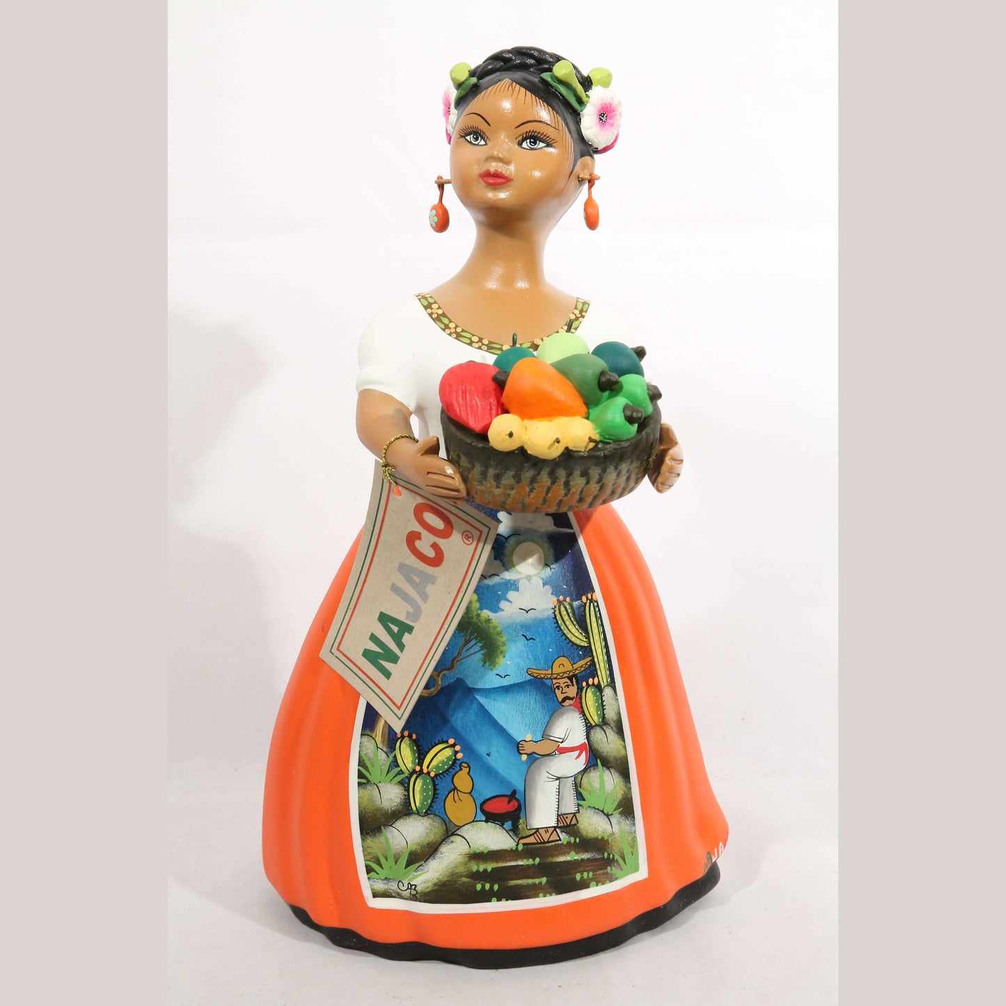 Lupita NAJACO Ceramic Doll Mexico Chili Peppers Orange Figurine