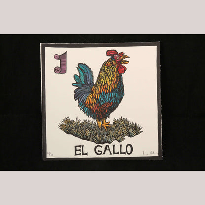 El Gallo/Rooster Lithograph Mexico Fine Art Award Winner F. Robles Sign Loteria
