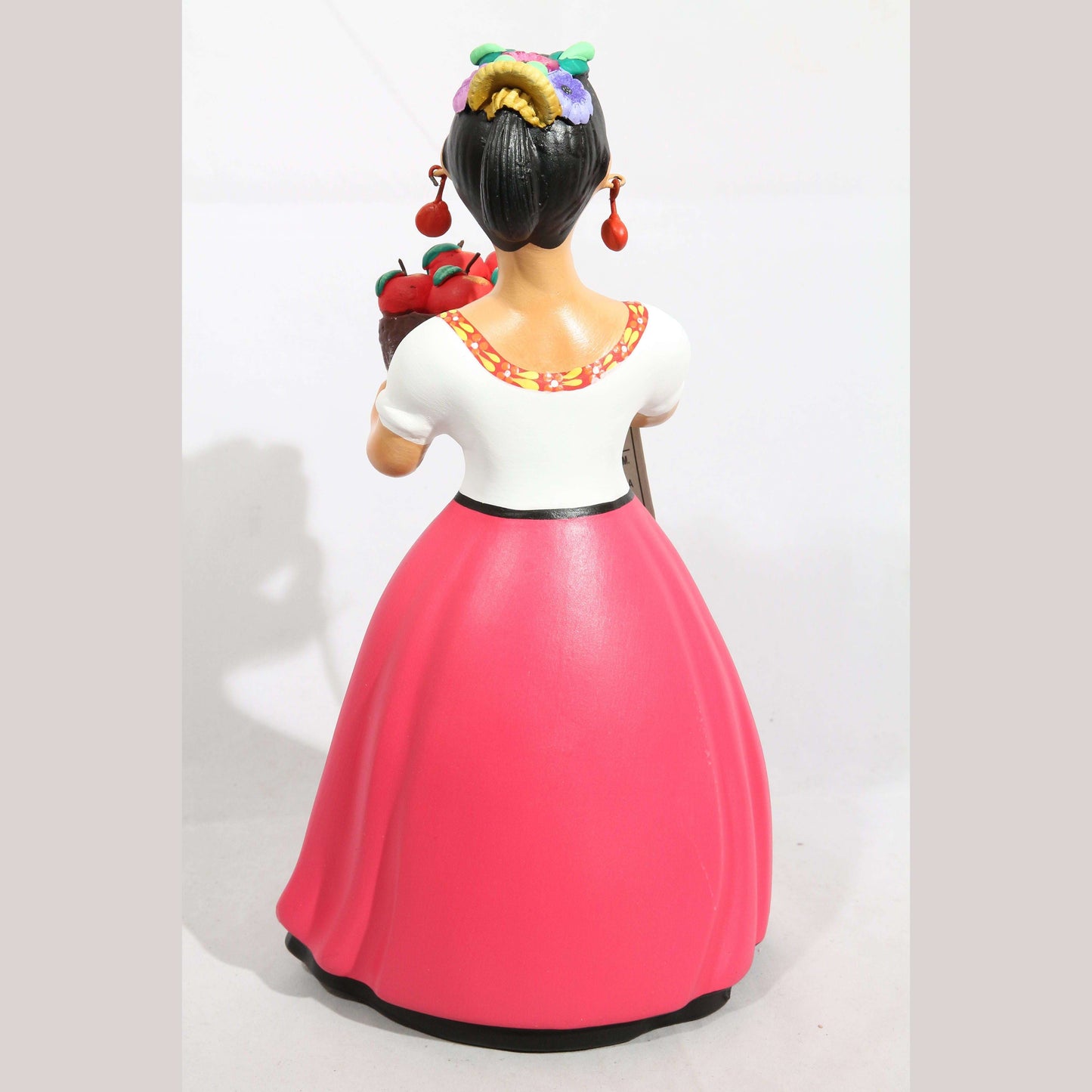 Lupita Najaco Ceramic Doll Mexican Folk Art Apple Basket Fuchsia #2