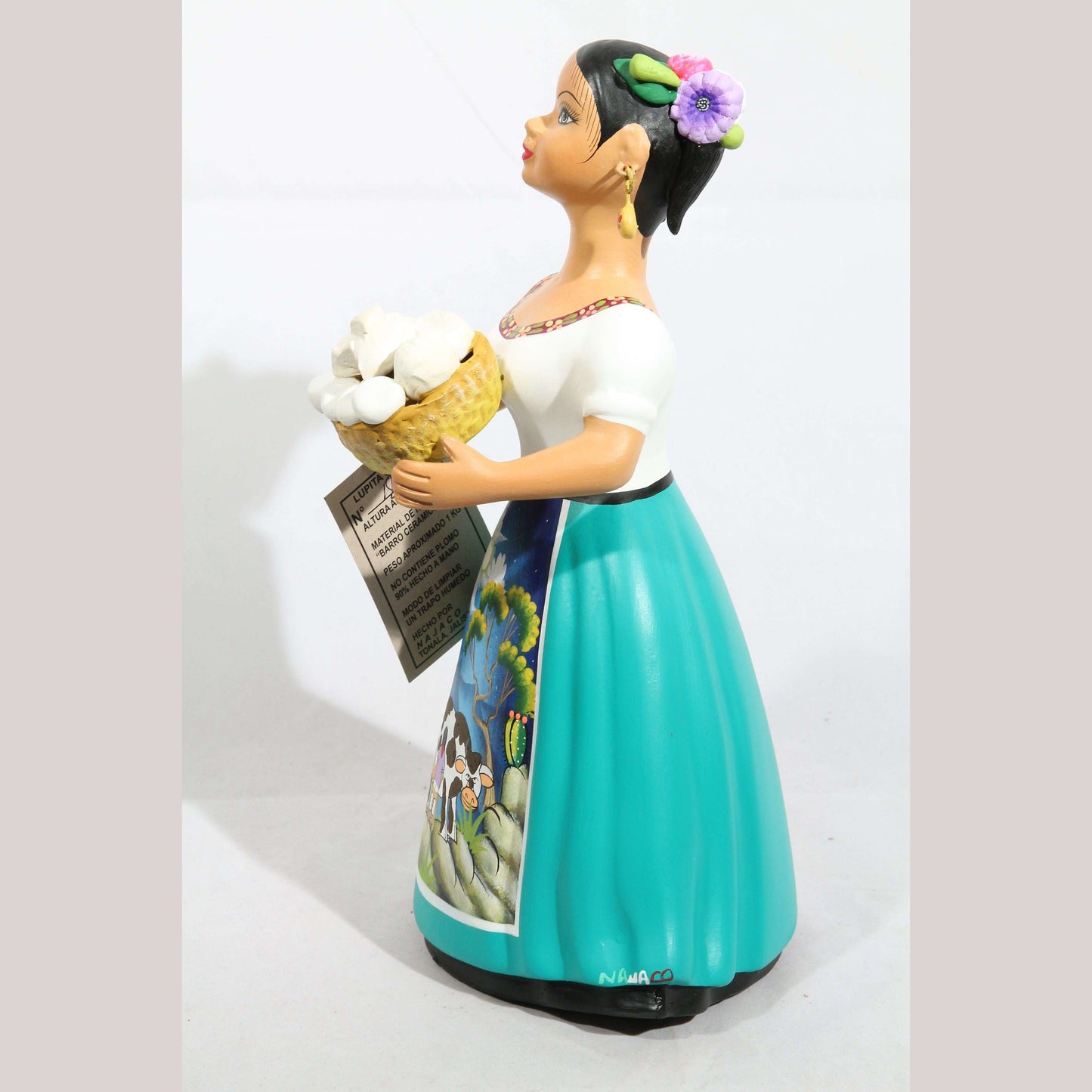 Lupita NAJACO Mexican Ceramic Doll/Figurine Gorditas Metate Turquoise