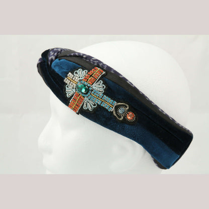 New Cloth Headband Mexican Folk Art Hand Made/Embroidered & Hand Beaded Cross #1