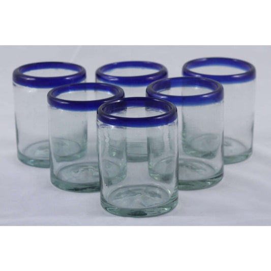 Cobalt Blue Rim Rocks Glasses, Set of 6, Mexican Glassware, Glass