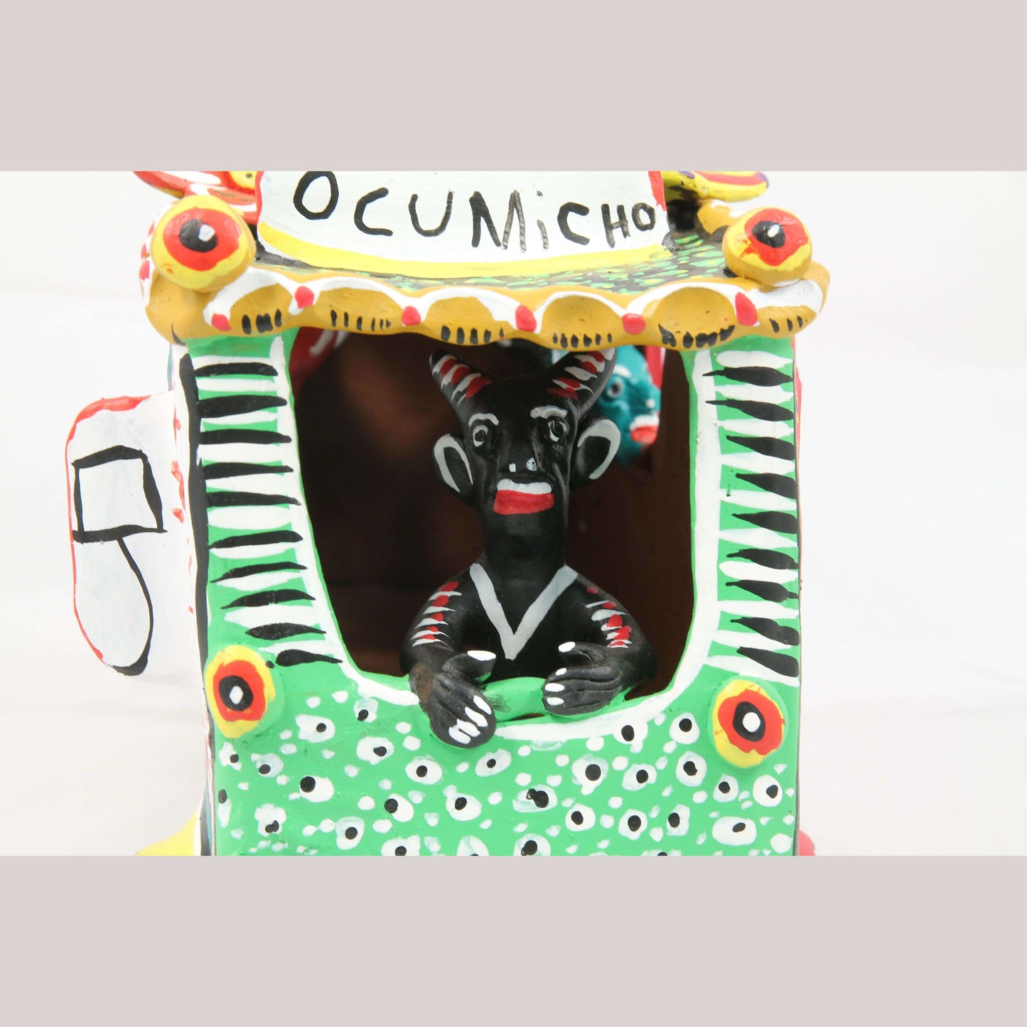 Ceramic Bus/Flowers/ Devil Figurines Mexico Folk Art Ocumicho Collectible Décor