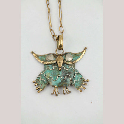 Hand Crafted/Tooled Necklace/Jewelry Mexican Folk Art Bronze Collectible OWL
