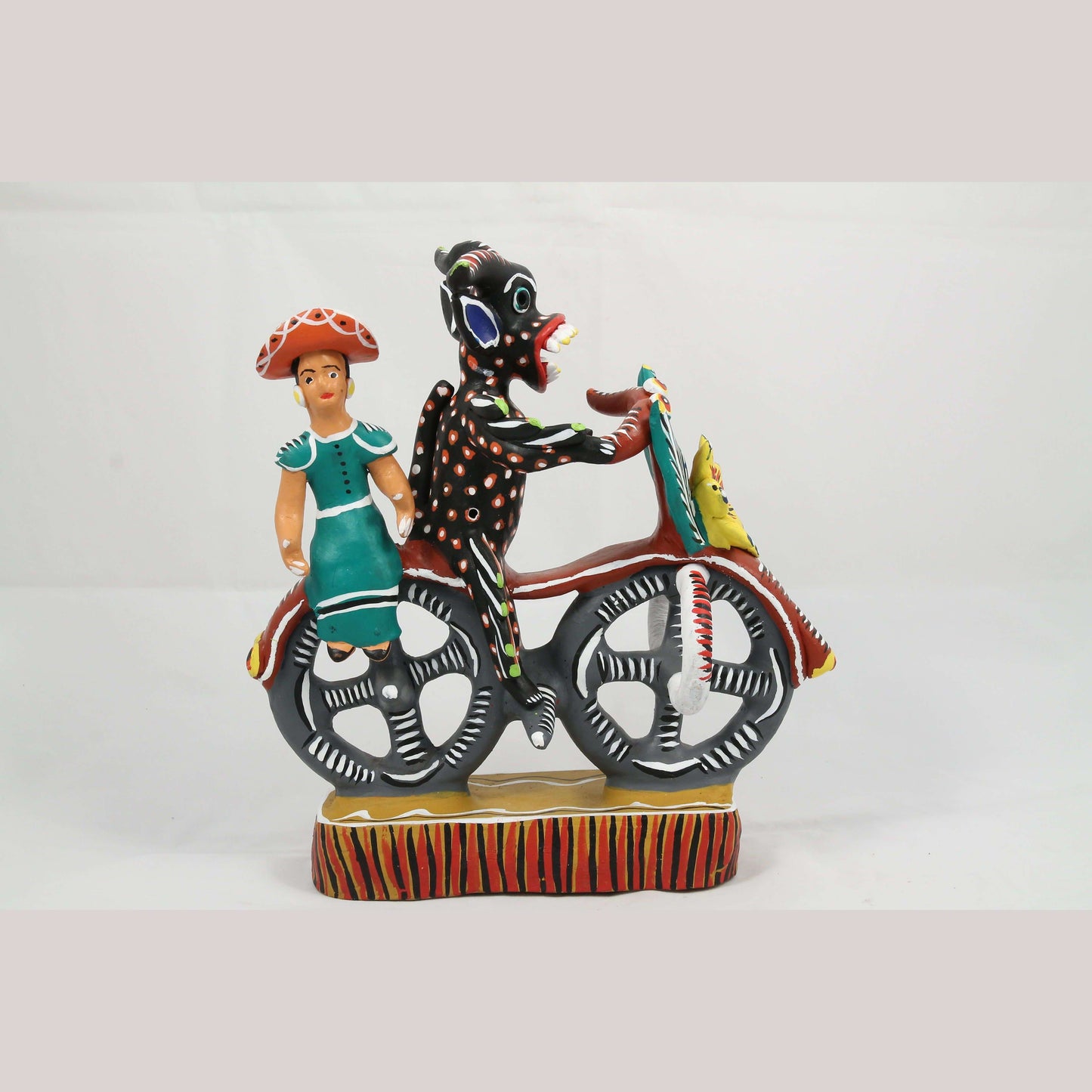 Ceramic Motorcycle/Devil Figurines Mexican Folk Art Ocumicho Collectible Décor