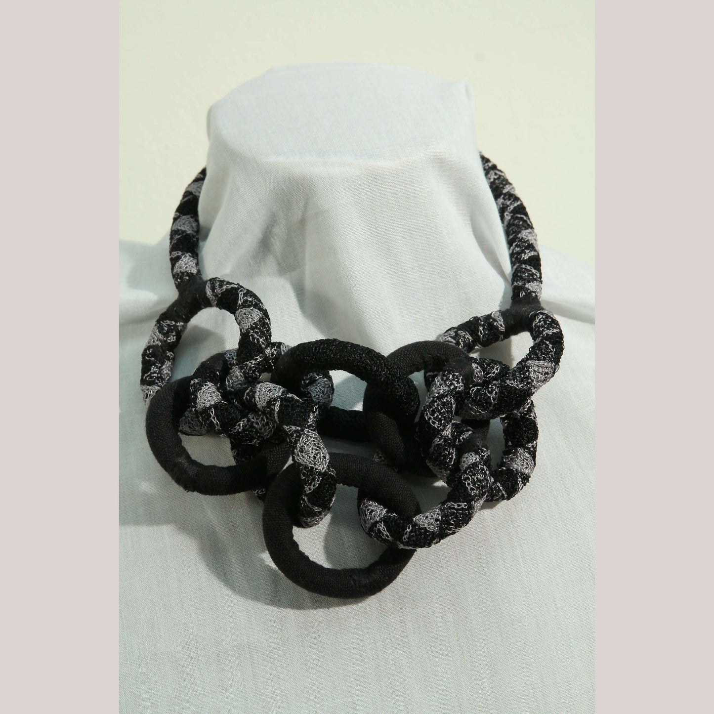 Contemporary Textile Necklace Mexican Designer Museum Quality Wearable Art B/W