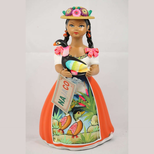 Lupita Doll Goose Najaco Ceramic Hat Figurine Orange Mexican Folk Art Pottery