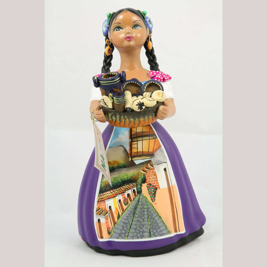 Lupita NAJACO Ceramic Figurine/Doll Mexican Folk Art Basket Kitchenware Plum #2