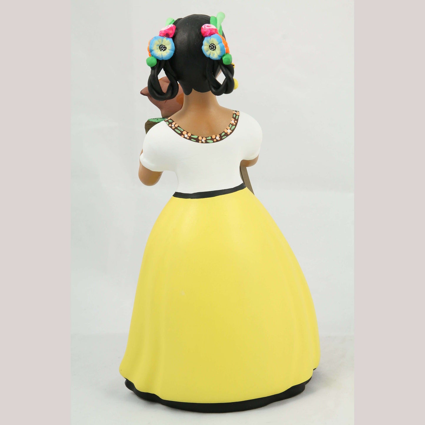 Lupita Najaco Ceramic Doll Piglet Basket Yellow Mexican #3