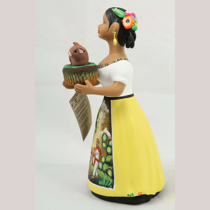Lupita Najaco Ceramic Doll Piglet Basket Yellow Mexican #3
