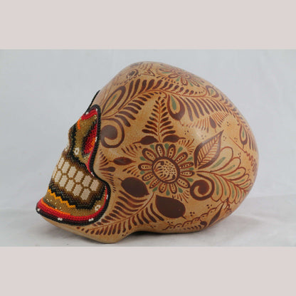 Mexican Ceramic/Pottery Skull w Huichol Style Folk Art Master Pablo Pajarito #2