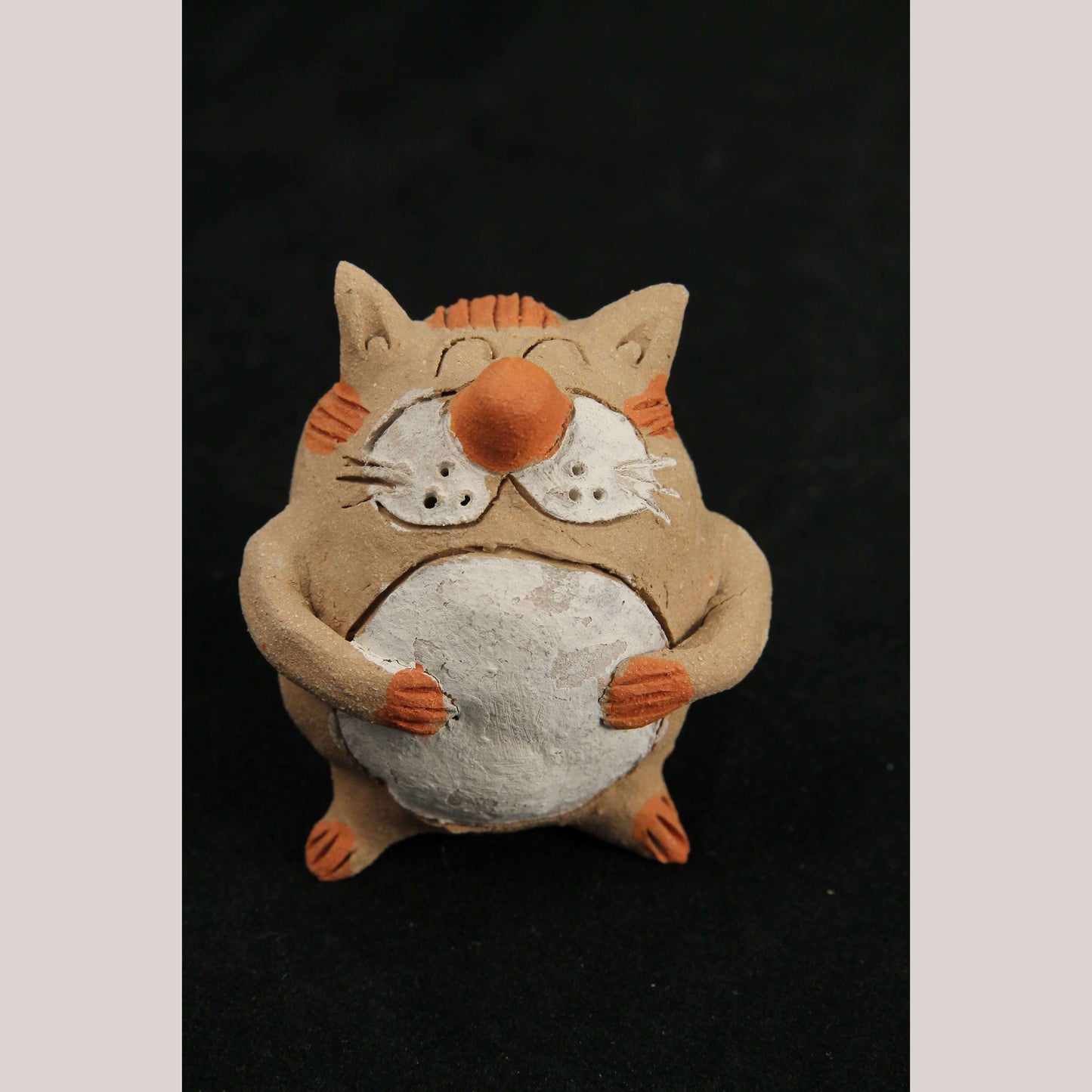 New Ceramic "Fat Cat" Mexican Folk Art Hand Made/Paint Pottery/Clay Décor