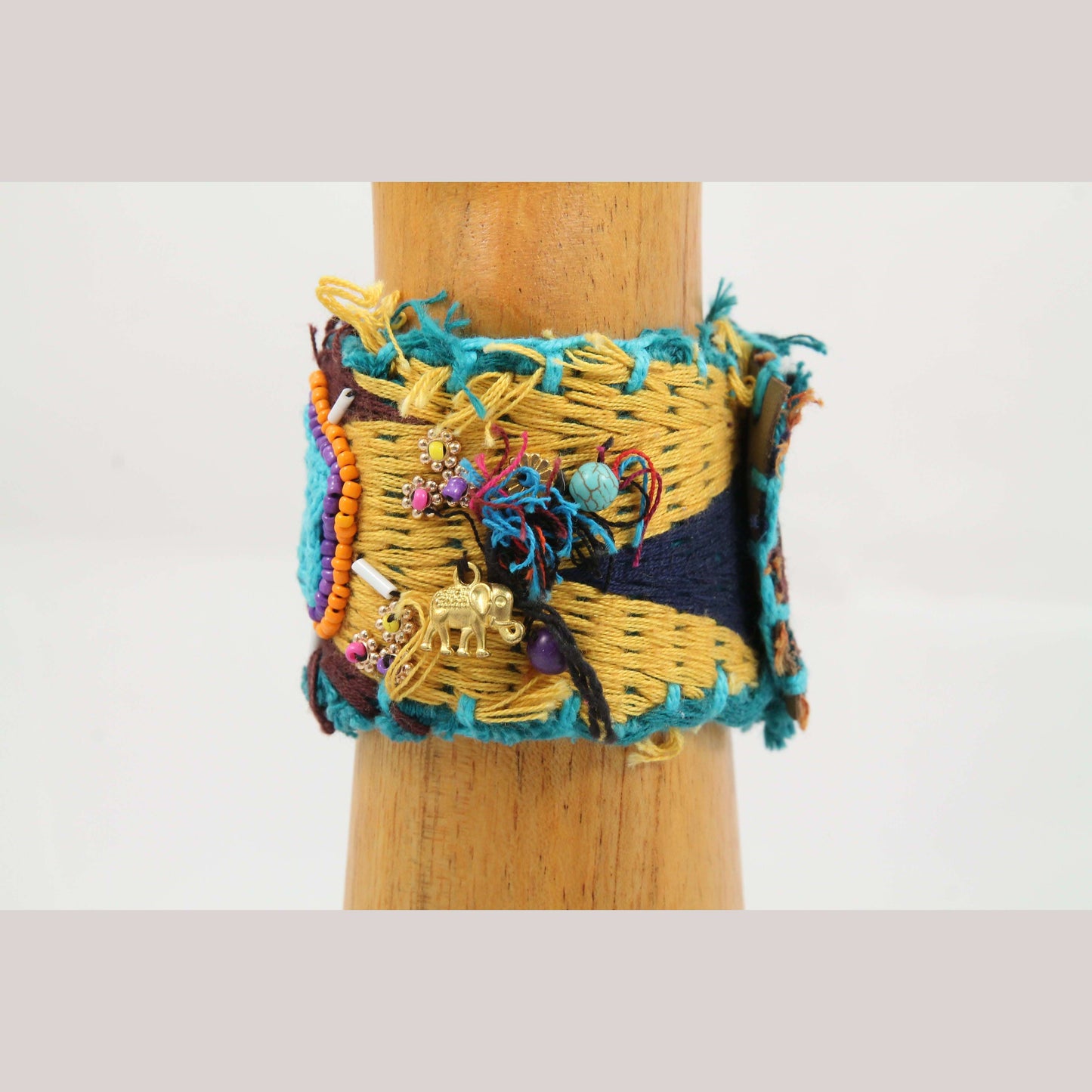 Mexican Bracelet Folk Art Bohemian/Hippie Costume Jewelry Charms Faux Leather
