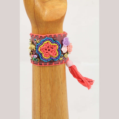 Mexican Bracelet Folk Art Bohemian/Hippie Costume Jewelry Charms Faux Leather #2