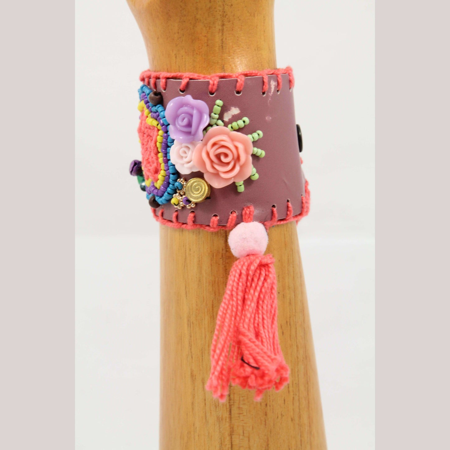 Mexican Bracelet Folk Art Bohemian/Hippie Costume Jewelry Charms Faux Leather #2