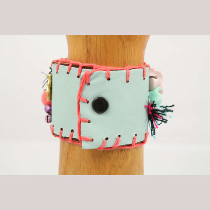 Mexican Bracelet Folk Art Bohemian/Hippie Costume Jewelry Charms Faux Leather #3