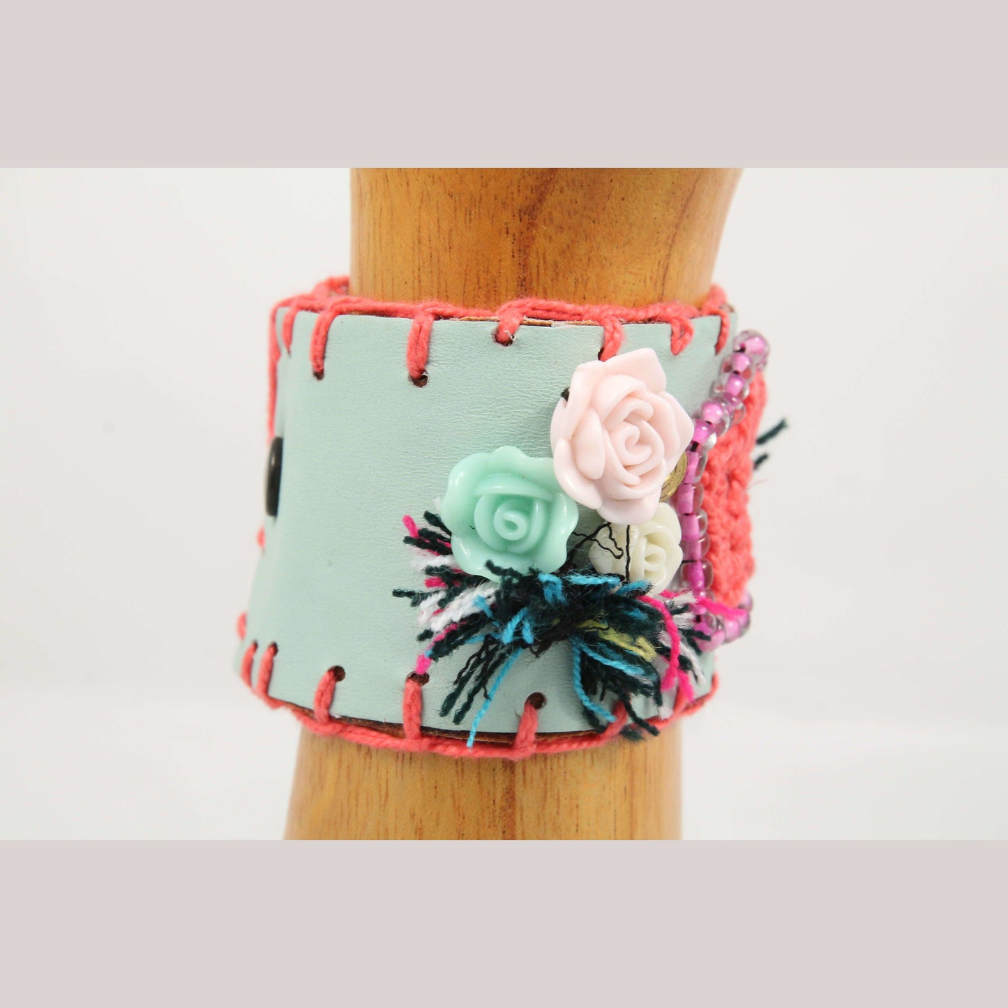 Mexican Bracelet Folk Art Bohemian/Hippie Costume Jewelry Charms Faux Leather #3
