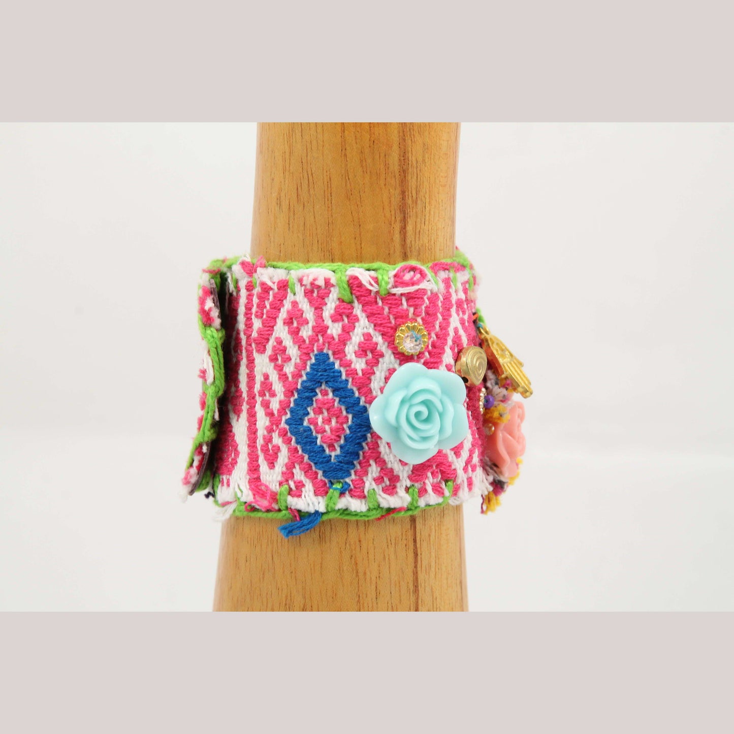 Mexican Bracelet Folk Art Bohemian/Hippie Costume Jewelry Charms Faux Leather #4