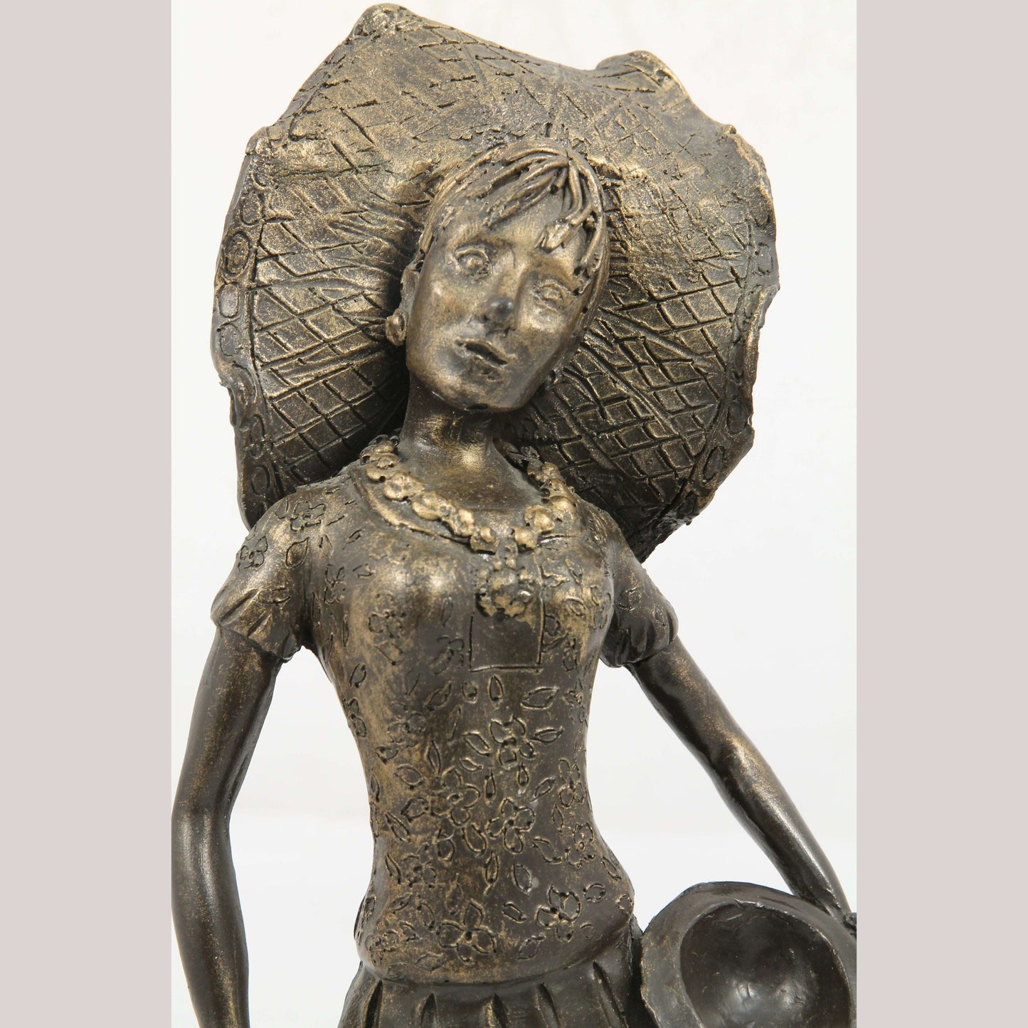 Vintage Bronze/Plaster Figurine Mexican Woman Dancer Tehuana Headpiece Décor