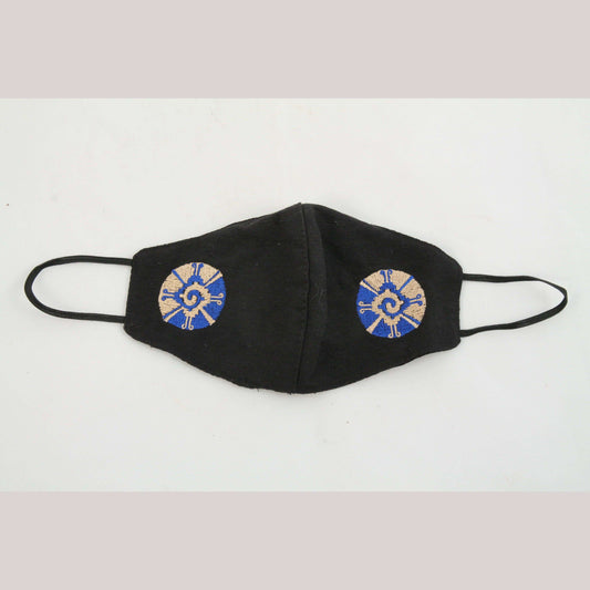 Mexican Cloth Face Mask Hand Embroidered Oaxaca Double Layered Reusable Blu/Blk