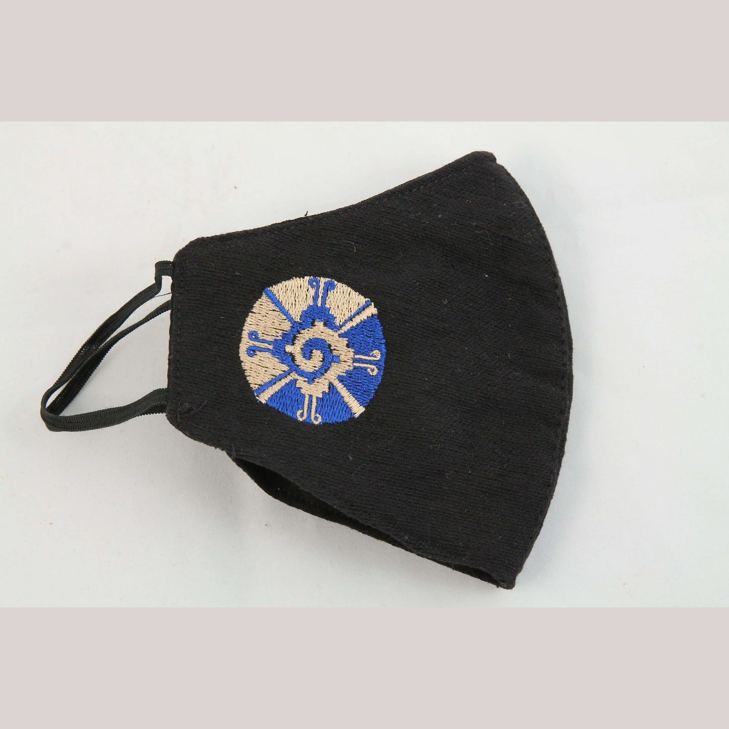 Mexican Cloth Face Mask Hand Embroidered Oaxaca Double Layered Reusable Blu/Blk