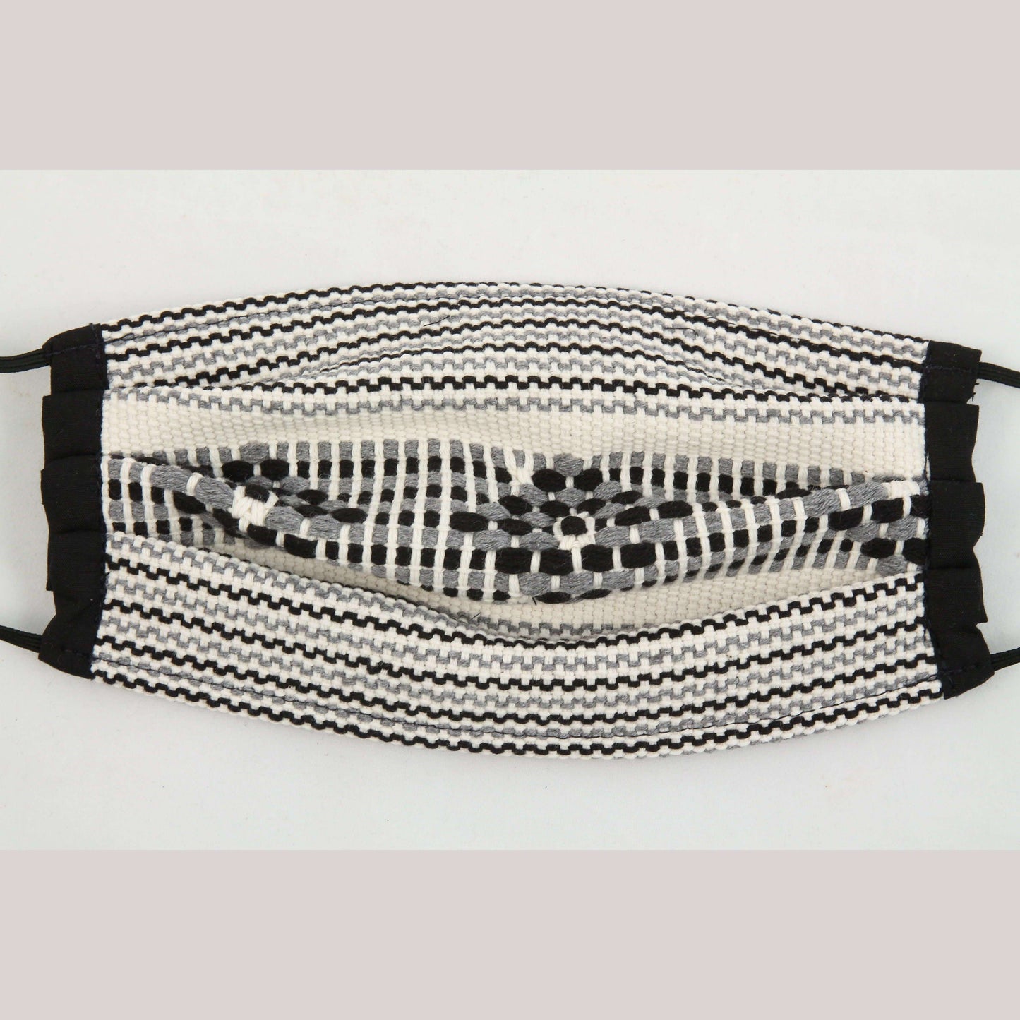 Mexican Cloth Face Mask Hand Embroidered Oaxaca Double Layered Reusable Blk/Wht