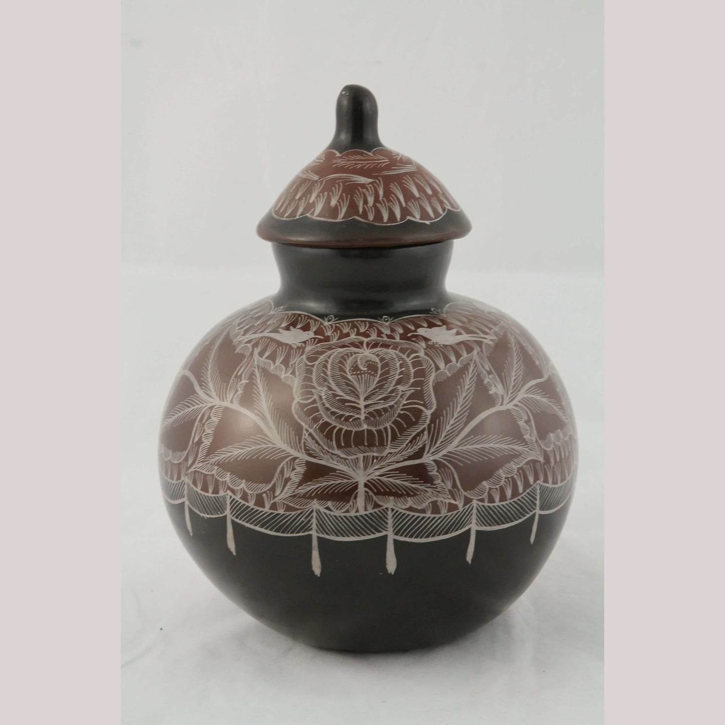 Ceramic/Pottery Vase/Jar/Lid Mexican Folk Art Collectible Décor Handmade Brown