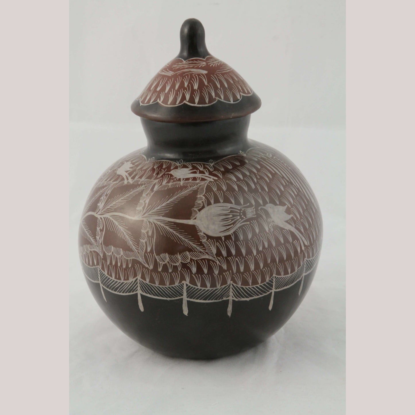 Ceramic/Pottery Vase/Jar/Lid Mexican Folk Art Collectible Décor Handmade Brown