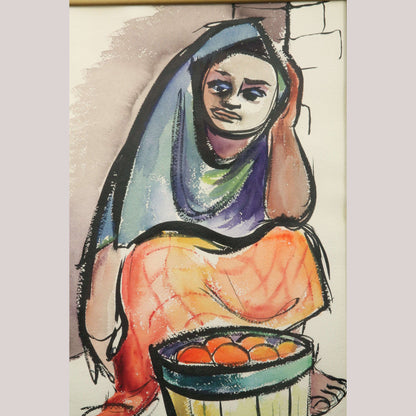 Original Latin Woman Mid-Century/Retro Fine Art Signed Collectible Watercolor