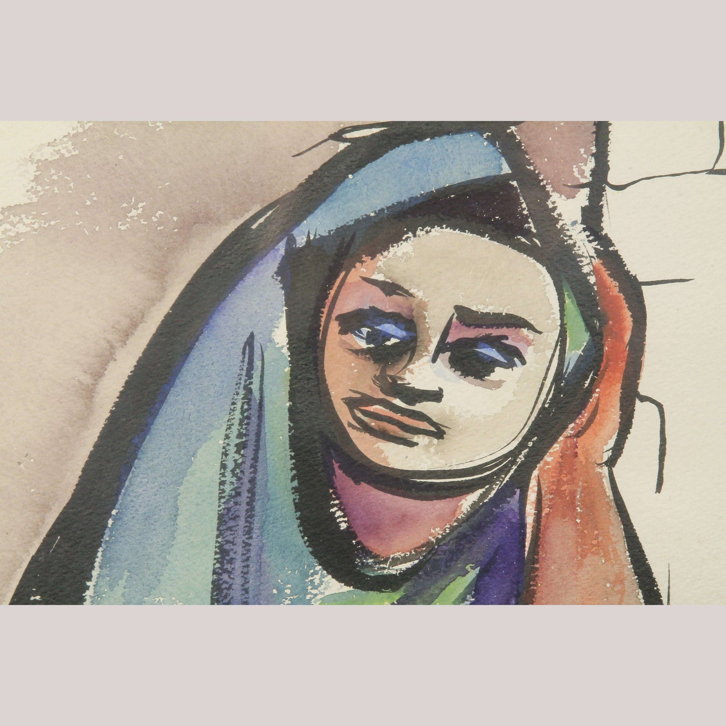 Original Latin Woman Mid-Century/Retro Fine Art Signed Collectible Watercolor